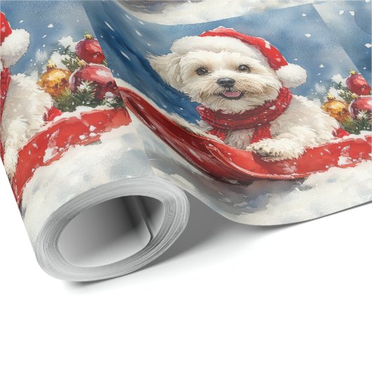 Coton De Tulear in Sledge Let it Snow Christmas Geschenkpapier (Rolleneckpunkt)