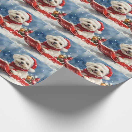 Coton De Tulear in Sledge Let it Snow Christmas Geschenkpapier (Ecke)