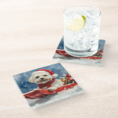 Coton De Tulear in Sledge Let it Snow Christmas Glasuntersetzer (Schrägansicht)