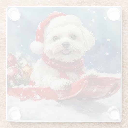 Coton De Tulear in Sledge Let it Snow Christmas Glasuntersetzer (Rückseite)