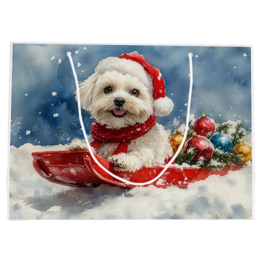 Coton De Tulear in Sledge Let it Snow Christmas Große Geschenktüte (Rückseite)