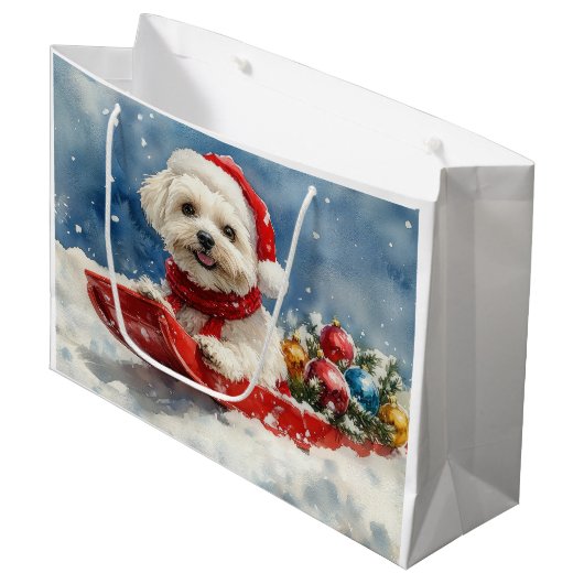 Coton De Tulear in Sledge Let it Snow Christmas Große Geschenktüte (Vorderseite Schrägansicht)