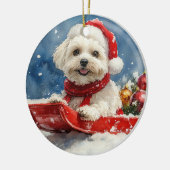 Coton De Tulear in Sledge Let it Snow Christmas Keramik Ornament (Links)