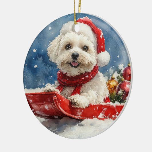 Coton De Tulear in Sledge Let it Snow Christmas Keramik Ornament (Links)