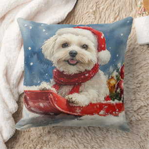 Coton De Tulear in Sledge Let it Snow Christmas Kissen