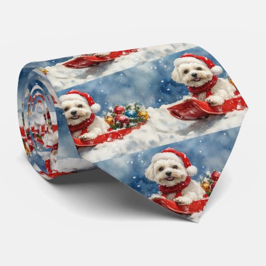 Coton De Tulear in Sledge Let it Snow Christmas Krawatte (Gerollt)