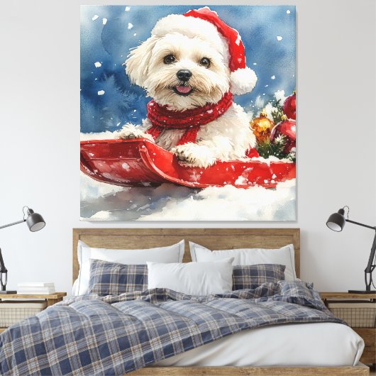 Coton De Tulear in Sledge Let it Snow Christmas Leinwanddruck (Insitu (Schlafzimmer))