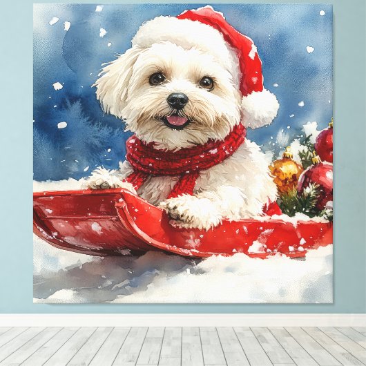 Coton De Tulear in Sledge Let it Snow Christmas Leinwanddruck (Insitu (Holzboden))
