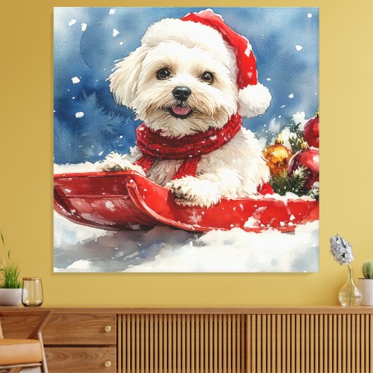 Coton De Tulear in Sledge Let it Snow Christmas Leinwanddruck (Insitu (Wohnzimmer))