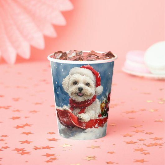 Coton De Tulear in Sledge Let it Snow Christmas Pappbecher (Insitu)