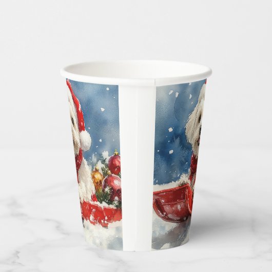 Coton De Tulear in Sledge Let it Snow Christmas Pappbecher (Rechts)