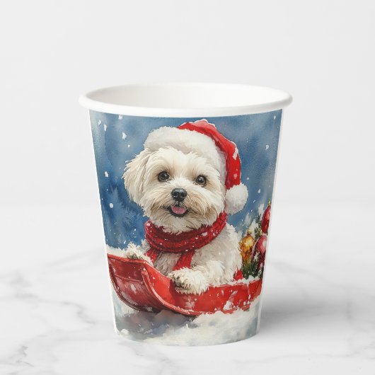 Coton De Tulear in Sledge Let it Snow Christmas Pappbecher (Vorderseite)