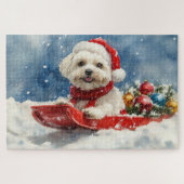 Coton De Tulear in Sledge Let it Snow Christmas Puzzle (Horizontal)