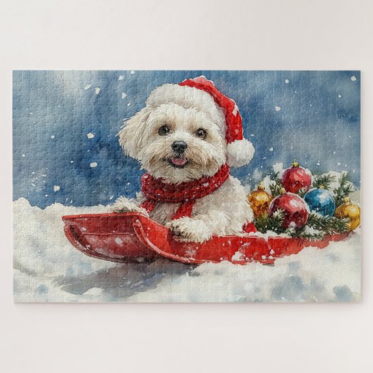 Coton De Tulear in Sledge Let it Snow Christmas Puzzle (Horizontal)