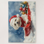 Coton De Tulear in Sledge Let it Snow Christmas Puzzle (Vertikal)