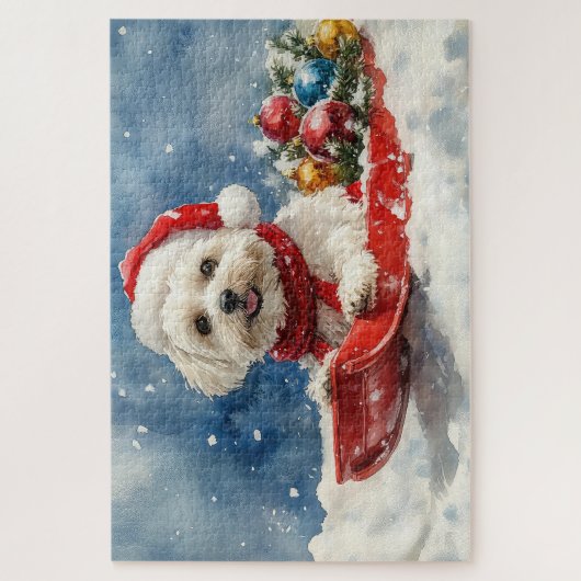 Coton De Tulear in Sledge Let it Snow Christmas Puzzle (Vertikal)