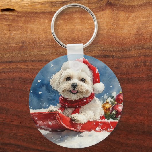 Coton De Tulear in Sledge Let it Snow Christmas Schlüsselanhänger (Rückseite)