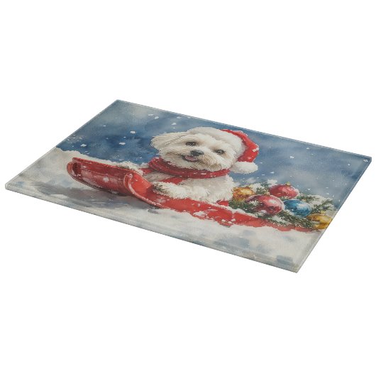 Coton De Tulear in Sledge Let it Snow Christmas Schneidebrett (Ecke)