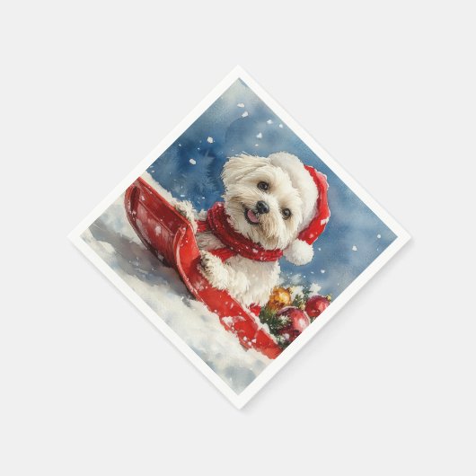 Coton De Tulear in Sledge Let it Snow Christmas Serviette (Ecke)