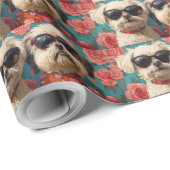 Coton de Tulear mit Herz-Rose Valentinstag Geschenkpapier (Rolleneckpunkt)