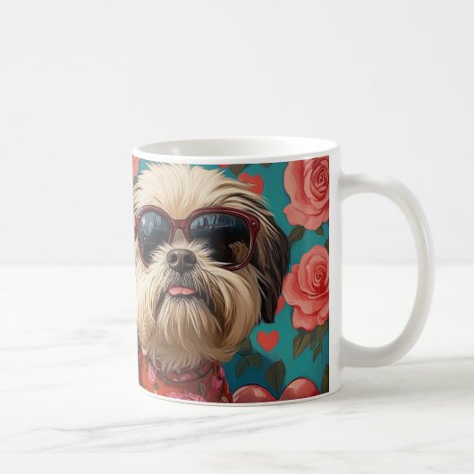 Coton de Tulear mit Herz-Rose Valentinstag Kaffeetasse (Rechts)