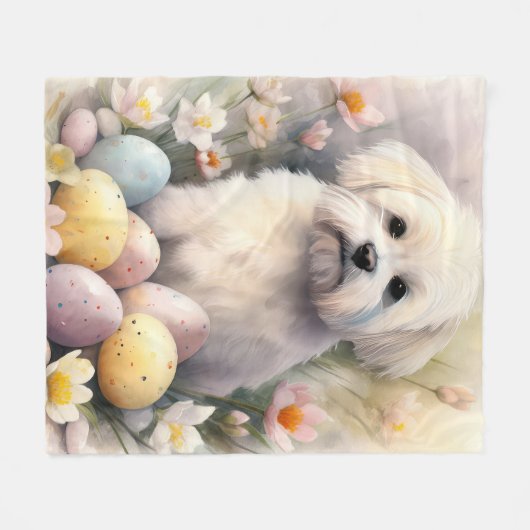 Coton De Tulear mit Ostereier Urlaub Fleecedecke (Vorderseite (Horizontal))