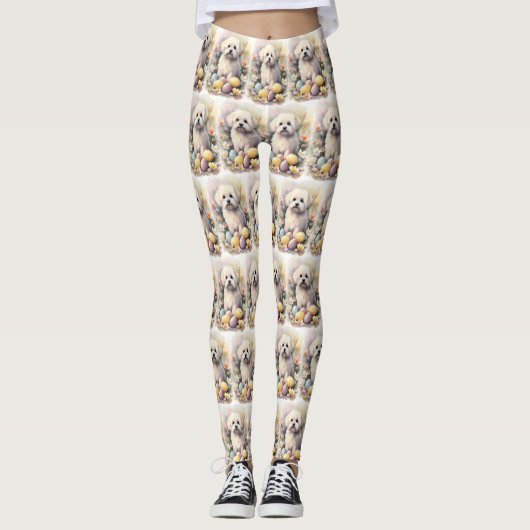 Coton De Tulear mit Ostereier Urlaub Leggings (Vorderseite)