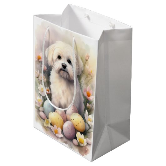 Coton De Tulear mit Ostereier Urlaub Mittlere Geschenktüte (Rückseite Schrägansicht)