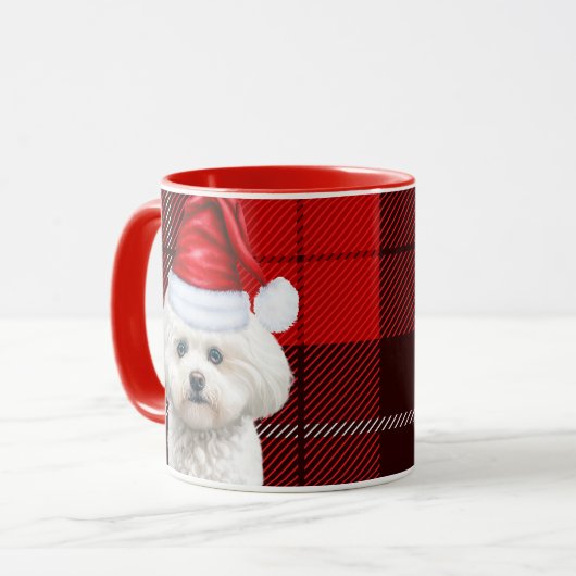 Coton de Tulear Red Holiday Karierte Weihnachtsfei Tasse (Vorderseite Links)