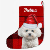 Coton de Tulear Red Kariert und Hunde Name Großer Weihnachtsstrumpf (Rückseite)