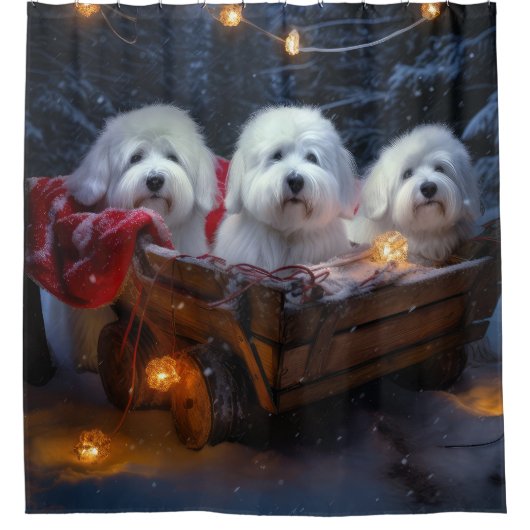 Coton De Tulear Snowy Sleigh Weihnachtsdekor Duschvorhang (Vorderseite)
