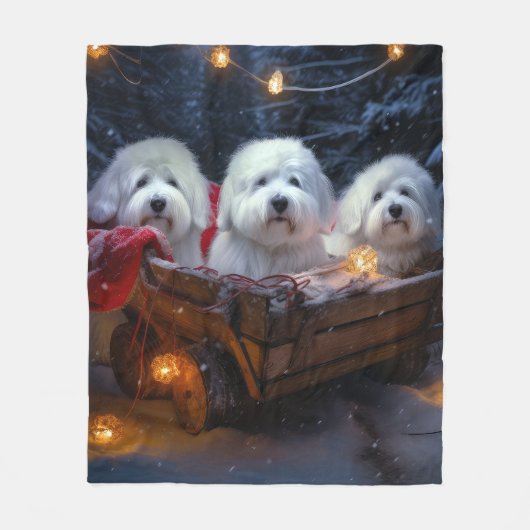 Coton De Tulear Snowy Sleigh Weihnachtsdekor Fleecedecke (Vorderseite)