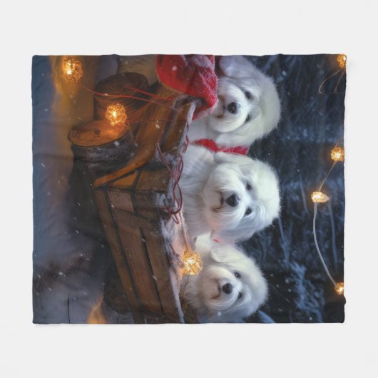 Coton De Tulear Snowy Sleigh Weihnachtsdekor Fleecedecke (Vorderseite (Horizontal))