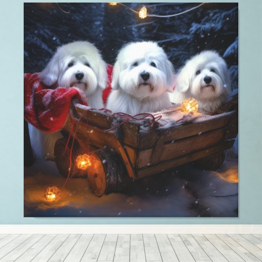 Coton De Tulear Snowy Sleigh Weihnachtsdekor Leinwanddruck (Insitu (Holzboden))