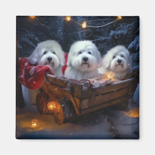 Coton De Tulear Snowy Sleigh Weihnachtsdekor Magnet (Vorne)