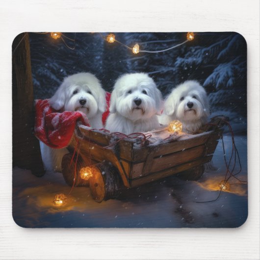Coton De Tulear Snowy Sleigh Weihnachtsdekor Mousepad (Vorne)