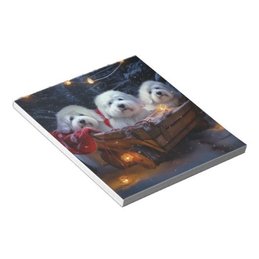 Coton De Tulear Snowy Sleigh Weihnachtsdekor Notizblock (angewinkelt)