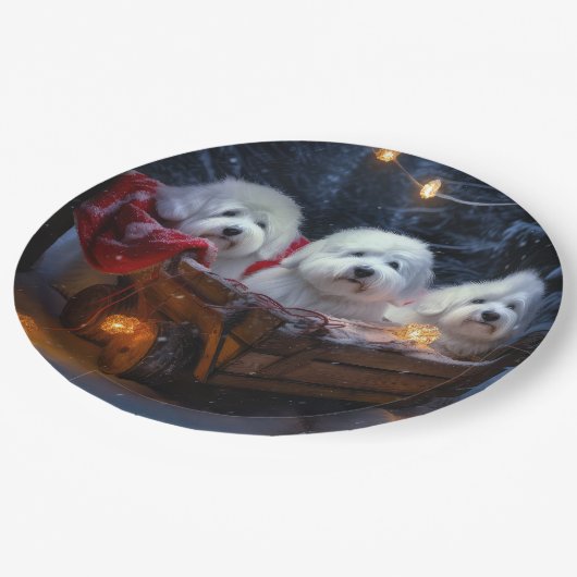 Coton De Tulear Snowy Sleigh Weihnachtsdekor Pappteller (Schrägansicht)