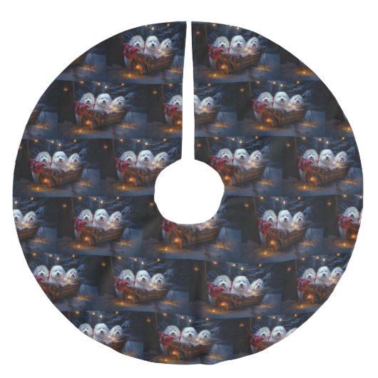 Coton De Tulear Snowy Sleigh Weihnachtsdekor Polyester Weihnachtsbaumdecke (Vorderseite)