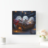 Coton De Tulear Snowy Sleigh Weihnachtsdekor Quadratische Wanduhr (Zuhause)