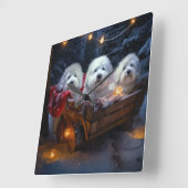 Coton De Tulear Snowy Sleigh Weihnachtsdekor Quadratische Wanduhr (Winkel)