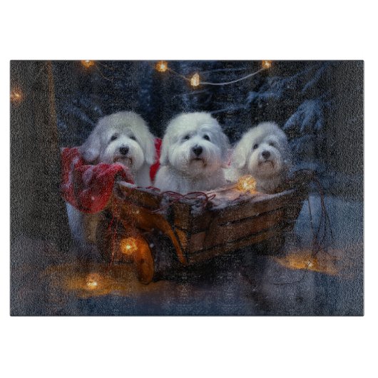 Coton De Tulear Snowy Sleigh Weihnachtsdekor Schneidebrett (Vorderseite)
