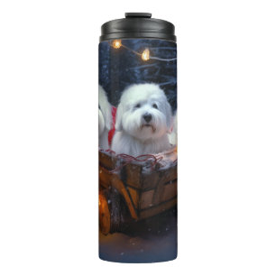 Coton De Tulear Snowy Sleigh Weihnachtsdekor Thermosbecher