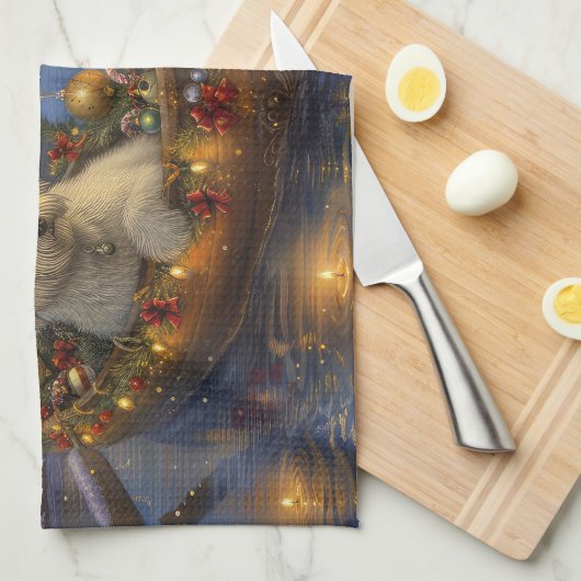 Coton De Tulear Weihnachtsreise Geschirrtuch (Viertel Falte)