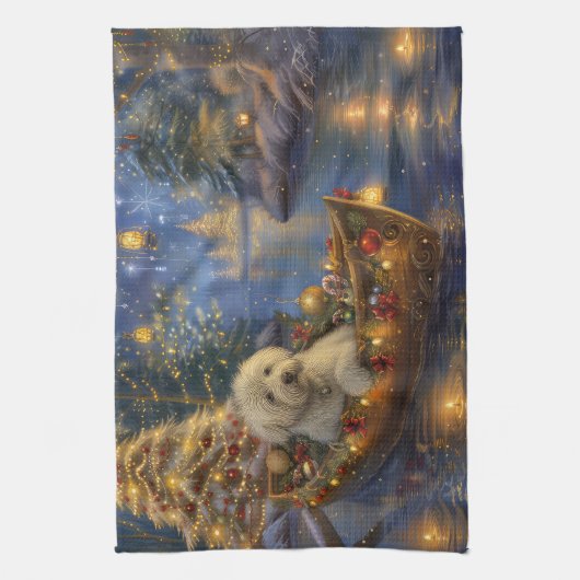 Coton De Tulear Weihnachtsreise Geschirrtuch (Vertikal)