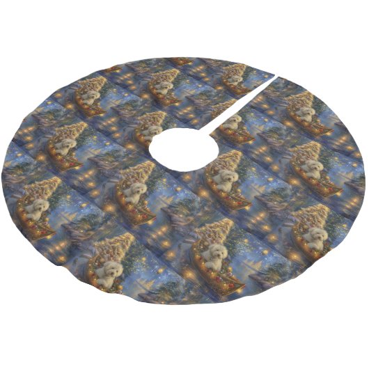 Coton De Tulear Weihnachtsreise Polyester Weihnachtsbaumdecke (Schrägansicht)