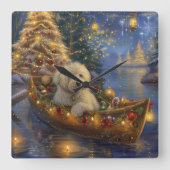 Coton De Tulear Weihnachtsreise Quadratische Wanduhr (Vorderseite)