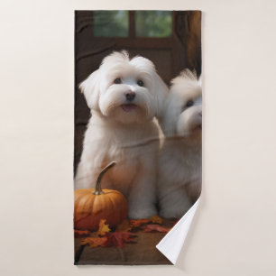 Coton De Tulear Welpe Herbstfreude Kürbis Badhandtuch Set