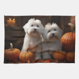 Coton De Tulear Welpe Herbstfreude Kürbis Geschirrtuch