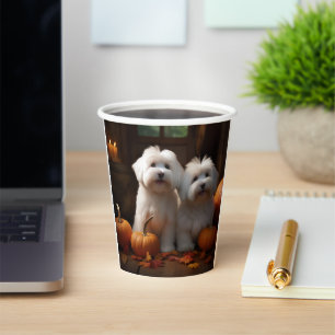 Coton De Tulear Welpe Herbstfreude Kürbis Pappbecher